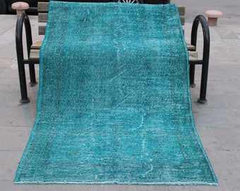 Tappeto Overdyed, Tappeto Turchese, Tappeto Vintage Overdyed, Tappeto Area Floreale, Tappeto Distressed, Tappeto Homedecor blu, Tappeto Blu, Tappeto,211x117,cm7.x3.8ft