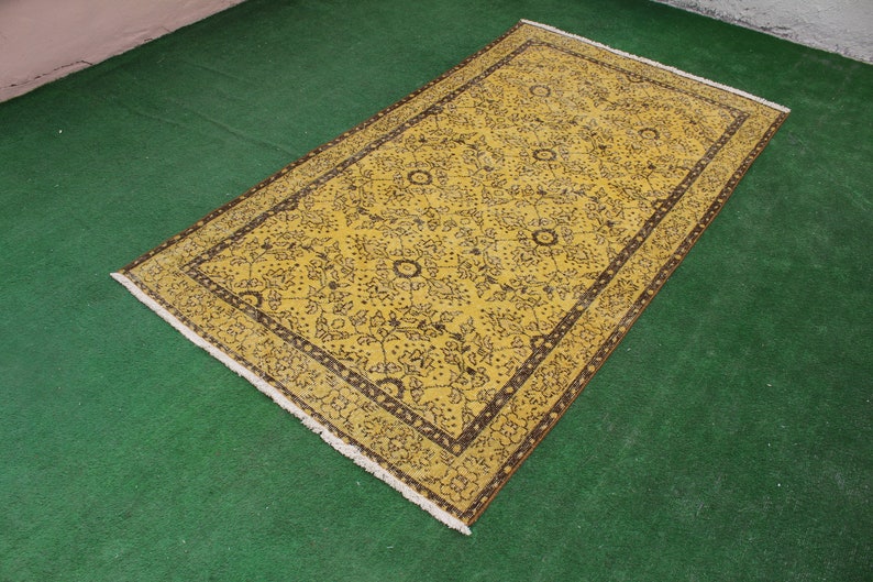 Yellow Rug Turkish Rug Vintage Rug Overdyed Rug Oushak Etsy