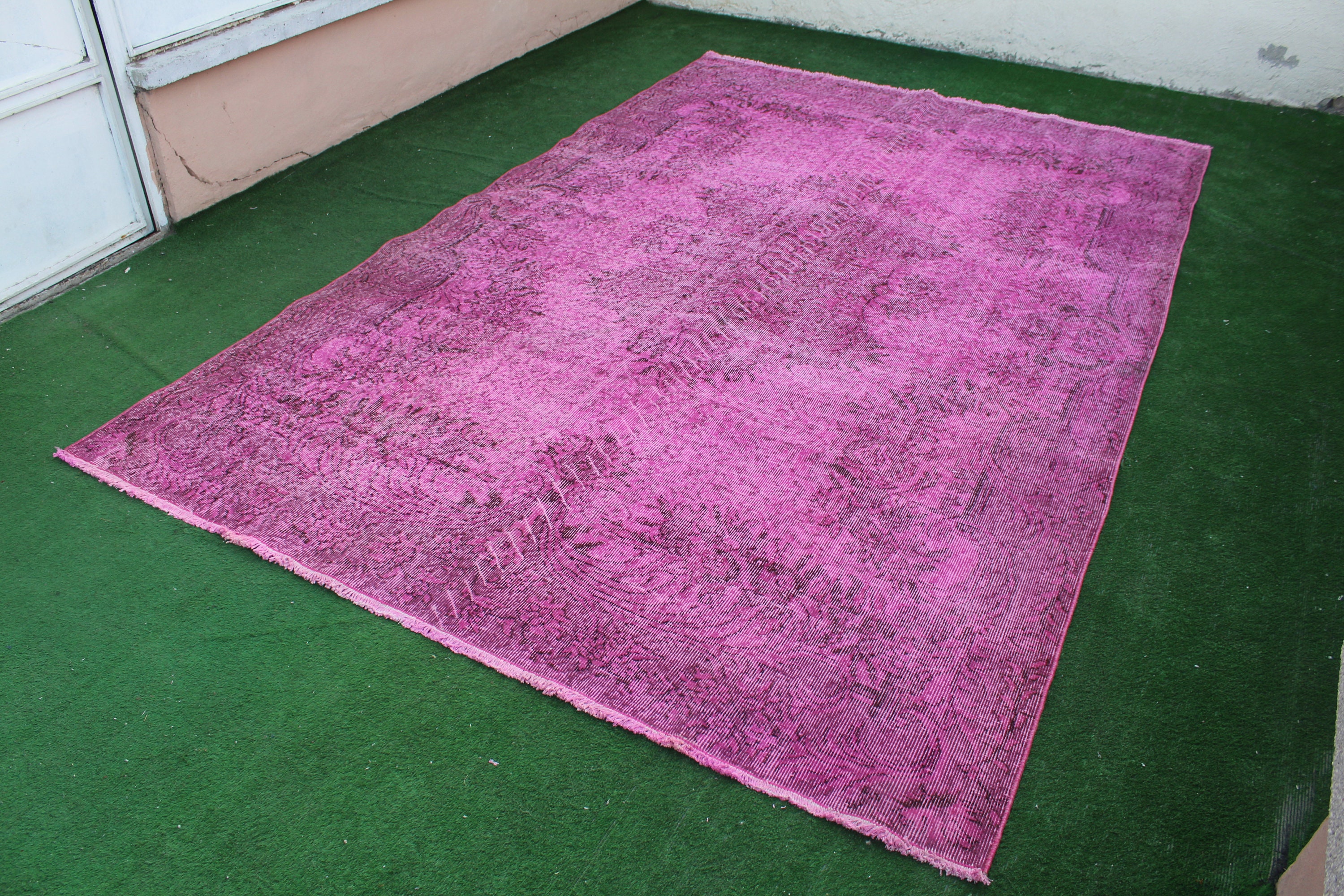 Large Size Pink Oushak Rug, Turkish Pink Overdyed Rug, Oushak Pink ...
