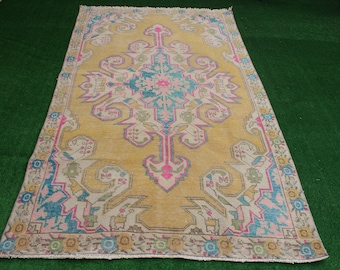 Alfombra Oushak, Alfombra turca, Alfombra vintage, Alfombra angustiada, Alfombra decorativa, Alfombra Oushak descolorida, Alfombra oriental, Alfombra de área, Alfombra Boho, 220x120cm7x4ft