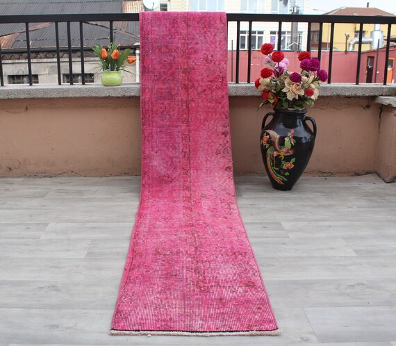 Rosa Läufer, Türkischer Läufer, Vintage Läufer, Läufer, Rosa Läufer, Flurteppich, Flurteppich, Schmaler Läufer, 265x46cm