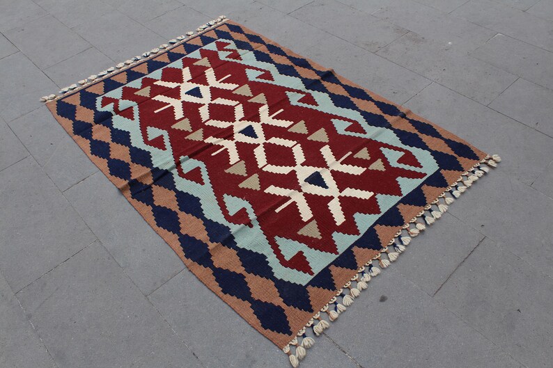 Kilim Rug, Turkish kilim, Multicolor rug, Area rug, Decorative Kilim Rug, Home Decor rug, Geometric Kilim Rug, Boho kilim, 155x105cm5.x3.5ft image 3