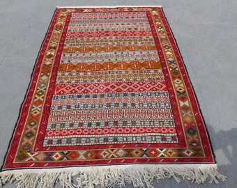 Vintage Soumak, Sumak Rug, Rug Soumak, Caucasian Soumak Rug, Intricate Design Rug, Hand Embroidered  Rug, Tribal rug, Kilim,200x120cm6.5x4ft