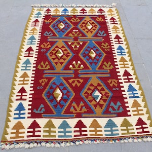 Kilim rug, Multicolor kilim, Turkish rug,  Decorative Kilim Rug, Home Decor Rug, Wool, Tribal kilim Rug, Vintage kilim, Kilim 150x60cm 5X2ft