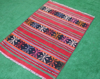 Alfombra Kilim, alfombra turca vintage, alfombra Kilim pequeña, alfombra para decoración del hogar, alfombra a rayas, alfombra tribal, alfombra Kilim bohemia, Cecim, tapis, 120 x 83 cm, 4 x 2,7 pies