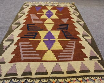 Turkish kilim, Vintage kilim, Handmade Kilim, Decorative kilim, Wool Kilim Rug, Handwoven kilim, Home Decor rug, Area Rug 115x73cm,3.7x2.3ft