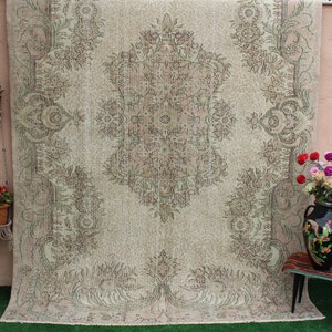 Large size Oushak rug, Vintage Turkish Rug, Oushak Rug, Large Turkish Rug, Pastel Rug, Boho rug, Muted Wool Area Rug, 290X202cm,9.5.x6.6ft