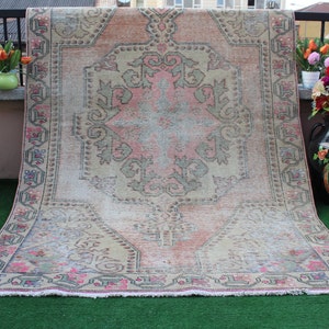 Vintage Rug, Oushak Rug, Turkish Rug, Home Decor Rug, Area Rug, livingroom rug, Boho rug, Kilim Rug, Tribal Rug, Faded Rug,220x136cm, 7x4ft