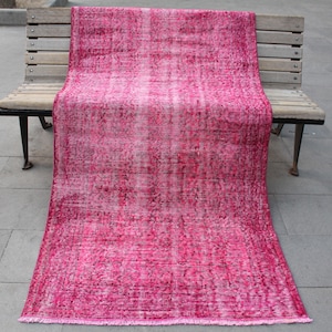 Turkish pink overdyed rug,Turkish Overdyed Rug, Turkish Rug, Overdyed Carpet,Pink Distressed Overdyed Rug,Vintage Overdyed,193x98cm6.3x3.2ft