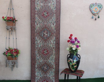 Soumak runner rug, Silk runner Rug, Home decor Soumak runner, Noah's Ark sumak, Traditional runner rug, Animal pattern rug 290x65cm9.5x2ft