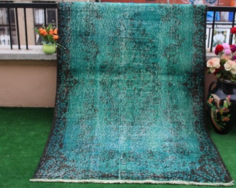 Tappeto Turco, Tappeto Turchese, Tappeto Overdyed, Tappeto Floreale, Tappeto Area, Tappeto Homedecor, Tappeto Blu, Tappeto Soggiorno, Tappeto Kilim, Tappeto,212x120,cm7.x4ft