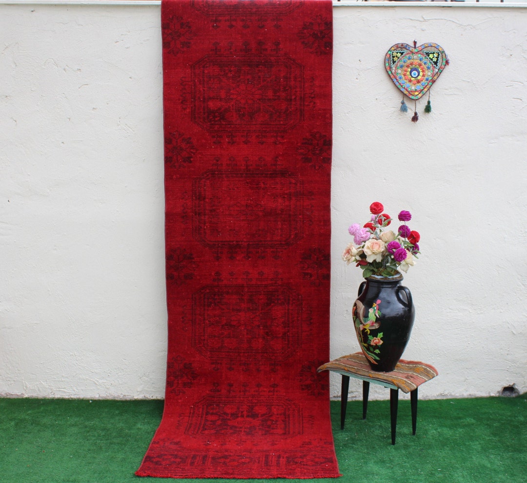 Vintage Runner Rug, Turkish Runner, Oushak Runner, Red Runner Rug