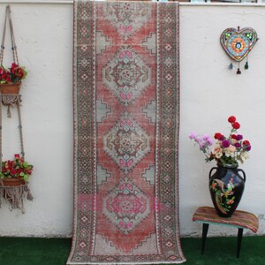 Oushak Runner,  Runner Rug, Rug Runner, Distressed Pastel Runner Rug, Anatolian Oriental Oushak Wool,  Hallway Runner Rug, 283x94cm9.2.x3ft