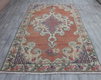 Vintage Rug, Turkish rug, Oushak Rug, Tribal rug, Free Shipping Rug, Area rug, Boho rug, Wool rug, Livingroom Rug, Kilim Rug 216x134cm,8x5ft