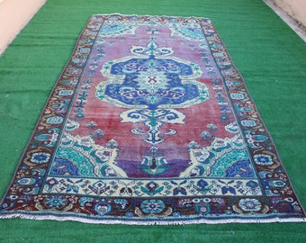 Vintage rug, 5x9 rug, Turkish Rug, Area rug, Kilim rug, Livingroom rug, Boho Rug, Wool Rug, Oriental Rug, Blue Rug, Bedroom rug, Floor rug