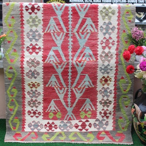Vintage kilim, Turkish kilim, Kilim rug, Decorative Kilim Rug, Anatolian Hand woven kilim, Boho Kilim Rug, Tribal Kilim, 138x94cm 4.5x3.ft