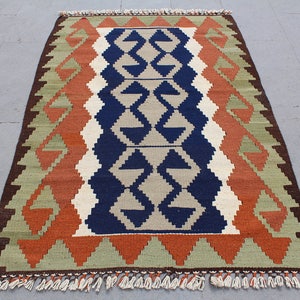 Turkish Vintage Kilim Rug, Home Decor Area Kilim Rug, Wool Decorative Kilim Rug, Anatolian Blue Wool Floor Kilim Rug,157x102cm,5.x3.3ft