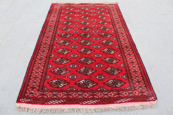Bokhara  rug, Vintage  Bokhara  rug, Red wool rug, Traditional rug,  living room rug, Oriental rug, homedecor rug, Area rug,207x125cm6.7x4ft