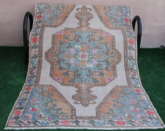 Turkish Rug, Vintage Rug, Oushak rug, Carpet Rug, Anatolian Rug, Wool Rug, Kilim Rug, Faded Rug, Area Rug, Oushak Rugs, 226x142cm7.4x4.7ft