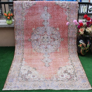 Turkish rug, Vintage Rug, Area Rug, Faded Rug, Oushak rug, Dining room  Rug, Rug, Boho Rug, Living room Rug, Home decor Rug, 215X117cm 7x4ft