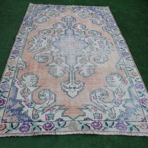Vintage Rug, Oushak Rug, Turkish Rug, Decorative Rug, Area Rug, livingroom rug, Boho rug, Kilim Rug, Tribal Rug, Faded Rug,217x128cm, 7x4ft