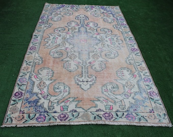 Vintage Teppich, Oushak Teppich, Türkischer Teppich, Dekorativer Teppich, Wohnzimmer Teppich, Boho Teppich, Kelim Teppich, Tribal Teppich, Verblasste Teppich, 217x128cm, 7x4ft
