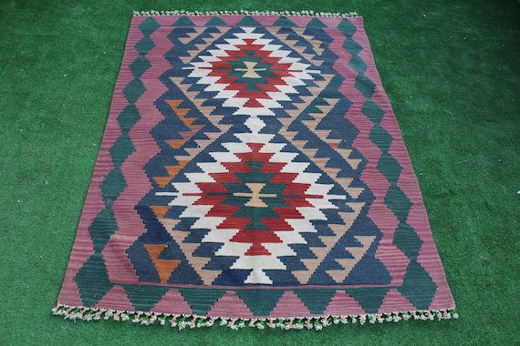 Vintage  rug kilim, Turkish kilim rug, Decorative rug, Pastel Kilim, Boho rug, Hand woven rug,  Home Decor rug, Area Rug, 170x120cm 5.5x4ft
