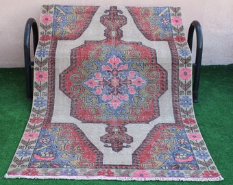 Turkish Rug, Vintage Rug, Oushak Rug, Kilim Rug, Decorative Rug, Pink Rug, Area Rug, Kilim Rug, Oushak Rugs, Boho Rug, Rug 225x132cm, 7x4ft