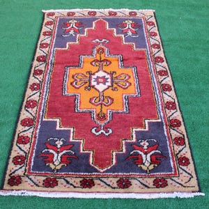 Turkish Rug, Vintage Rug, Oushak rug, Boho Rug, Area rug, Floor rug, Wool rug, kilim rug, Bedroom rug, Farmhouse rug, 136x79cm,4.5x2.5ft