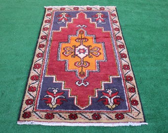 Turkish Rug, Vintage Rug, Oushak rug, Boho Rug, Area rug, Floor rug, Wool rug, kilim rug, Bedroom rug, Farmhouse rug, 136x79cm,4.5x2.5ft