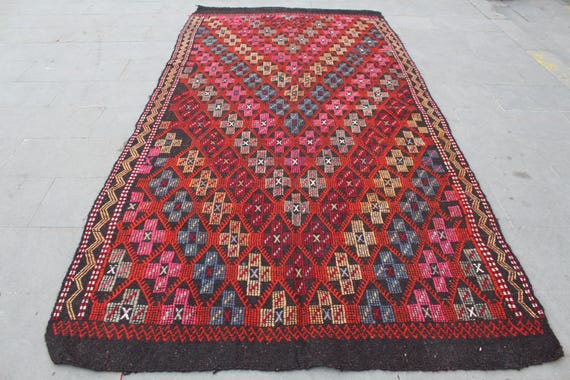 Kilim Rug, Turkish Kilim, Large kilim rug, Vintage kilim rug, Tribal kilim rug, Pink Kilim Rug, Handwoven Kilim rug, Rug, 302x152cm,9.8x5ft