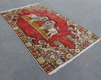 Türkischer Teppich, Oushak Teppich, Tier BildTeppich, Wandbehang Teppich, Wandbehang Teppich, 233x136cm7,6x4,4ft