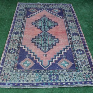 Turkish Rug, Oushak rug, Vintage Rug, Bohemian Rug, Wool Rug, Oriental Rug, Area Rug, Turkish Carpet, Kilim Rug, Blue Rug 190x112cm6.x3.6ft