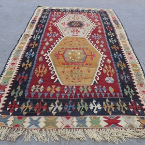 Vintage Turkish Kilim, Turkish kilim rug, Vintage  kilim rug, Decorative Kilim Rug, Tribal kilim rug, Bohemian kilim rug ,218x118cm 7x3.8ft