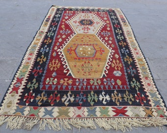 Vintage Turkish Kilim, Turkish kilim rug, Vintage  kilim rug, Decorative Kilim Rug, Tribal kilim rug, Bohemian kilim rug ,218x118cm 7x3.8ft