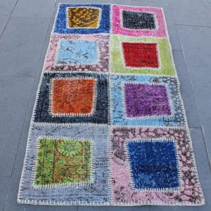 Türkischer Patchwork Teppich, Handgemachter Teppich, Handgemachter Teppich, Handgemachter Teppich, Exklusiver Teppich, Vintage Patchwork, Wolle Patchwork, 152x79cm