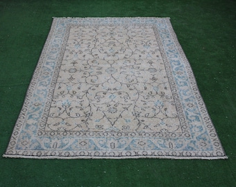 Vintage Teppich, Oushak Teppich, Türkischer Teppich, Wohndeko Teppich, Wohnzimmer Teppich, Boho Teppich, Kelim Teppich, Tribal Teppich, Verblasste Teppich, 202x116cm, 6,5x4ft