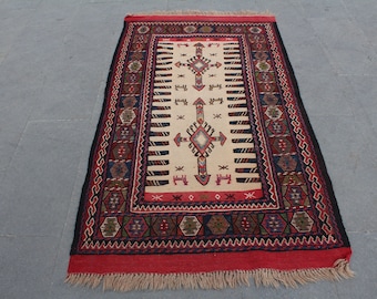 Kilim rug, Vintage rug, Boho kilim, Ethnic wool  rug, Embroidery kilim,  Area rug,  Etsy, Handwoven rug, Tribal rug, Rug, 172x95cm5.6x3ft