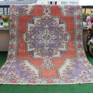 Oushak Rug, Turkish Vintage Rug, Distressed Rug, Decorative rug, Faded Rug, Kilim rug, Area  Rug, Bohemian rug, Oushak rugs, 214x133cm7x4ft