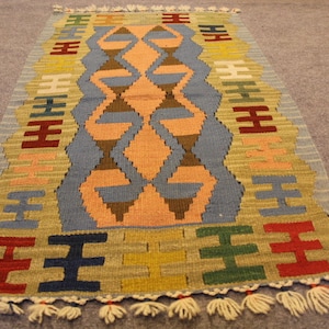 Turkish vintage kilim, Handmade decorative kilim, Anatolian home decor kilim rug, Oriental handmade small area rug kilim, 112x66cm,3.6x2ft.