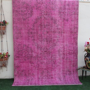 Large Overdyed rug, Turkish Rug, Homedecor Rug, Oushak Rug, Overdyed Pink Rug, Distressed Rug, Large Pink Rug, Pink Rugs, 293x170cm,10x6ft
