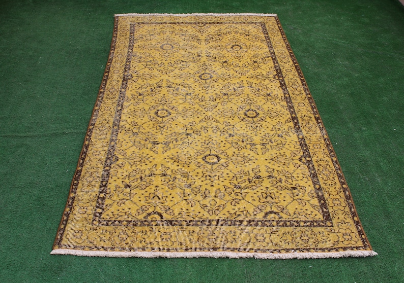Yellow Rug Turkish Rug Vintage Rug Overdyed Rug Oushak Etsy
