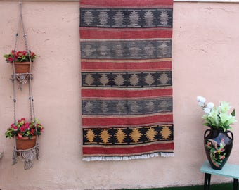 Kilim Rug, Turkish Vintage Kilim, Handmade Decorative Kilim Rug, Anatolian Hand woven Home Decor Floor Kayseri Area Kilim ,195x91cm, 6.3x3ft