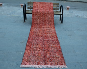 Turkish Vintage Runner Rug, Oushak Wool Overdyed Runner Rug, Vintage Anatolian Handmade  Distressed Stair Rug Runner, 328x81cm,10.7x2.6ft