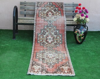 Turkish Runner Rug,  Oushak Runner Rug, Vintage runner rug, Oushak Corridor Rug, Distressed runner rug, Hallway Runner Rug,265x66cm8.7x2.2ft