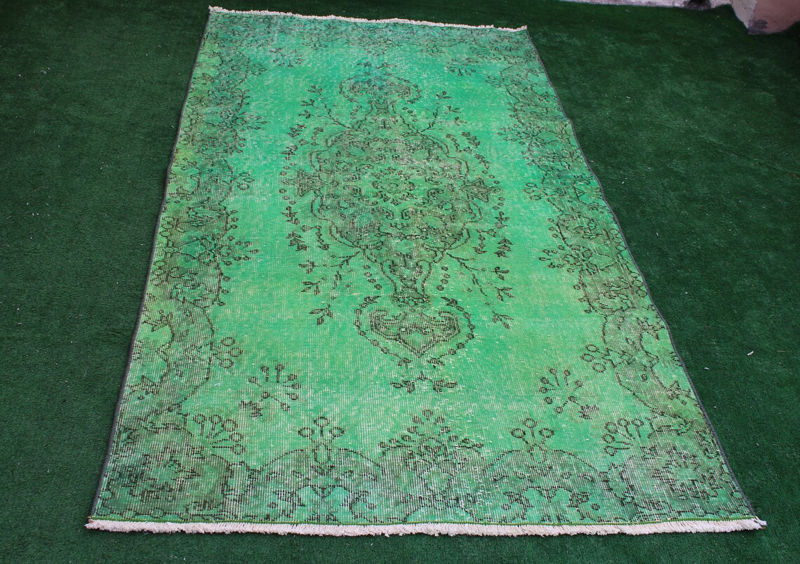 Türkischer Grüner Teppich Überdyed Teppich Notteppich | Etsy