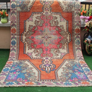 Turkish Rug, Oushak Rug, Vintage Rug, Anatolian Rug, Wool Rug,Distressed  Rug, Area Rug, Livingroom rug, Tribal rug, Boho rug,210x118cm7x4ft