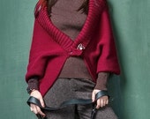 Oversized knitted cardigan Casual cardigan ladies wool bat shoulders Kimono cardigan Womens Chunky burgundy cardigan