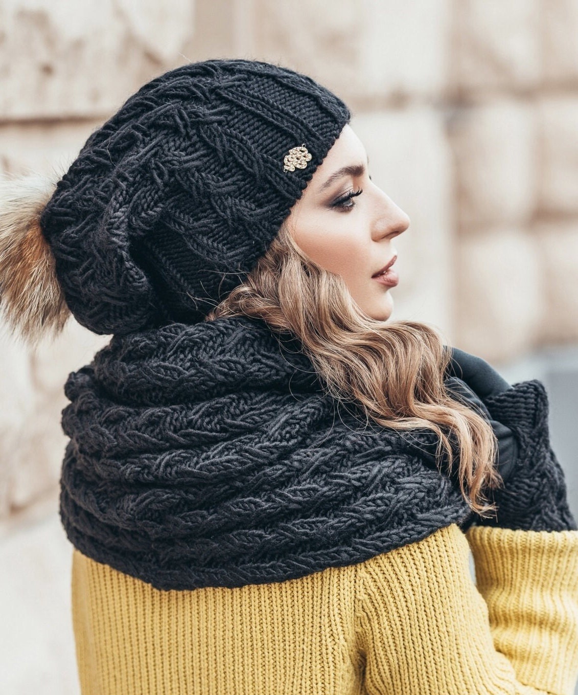 Winter Hat With Pompon Scarf Gloves for 