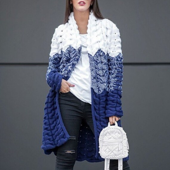 chunky blue cardigan
